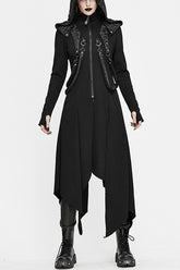 Manteau Punk Long Noir à Capuche Mince Tricoté pour Femmes